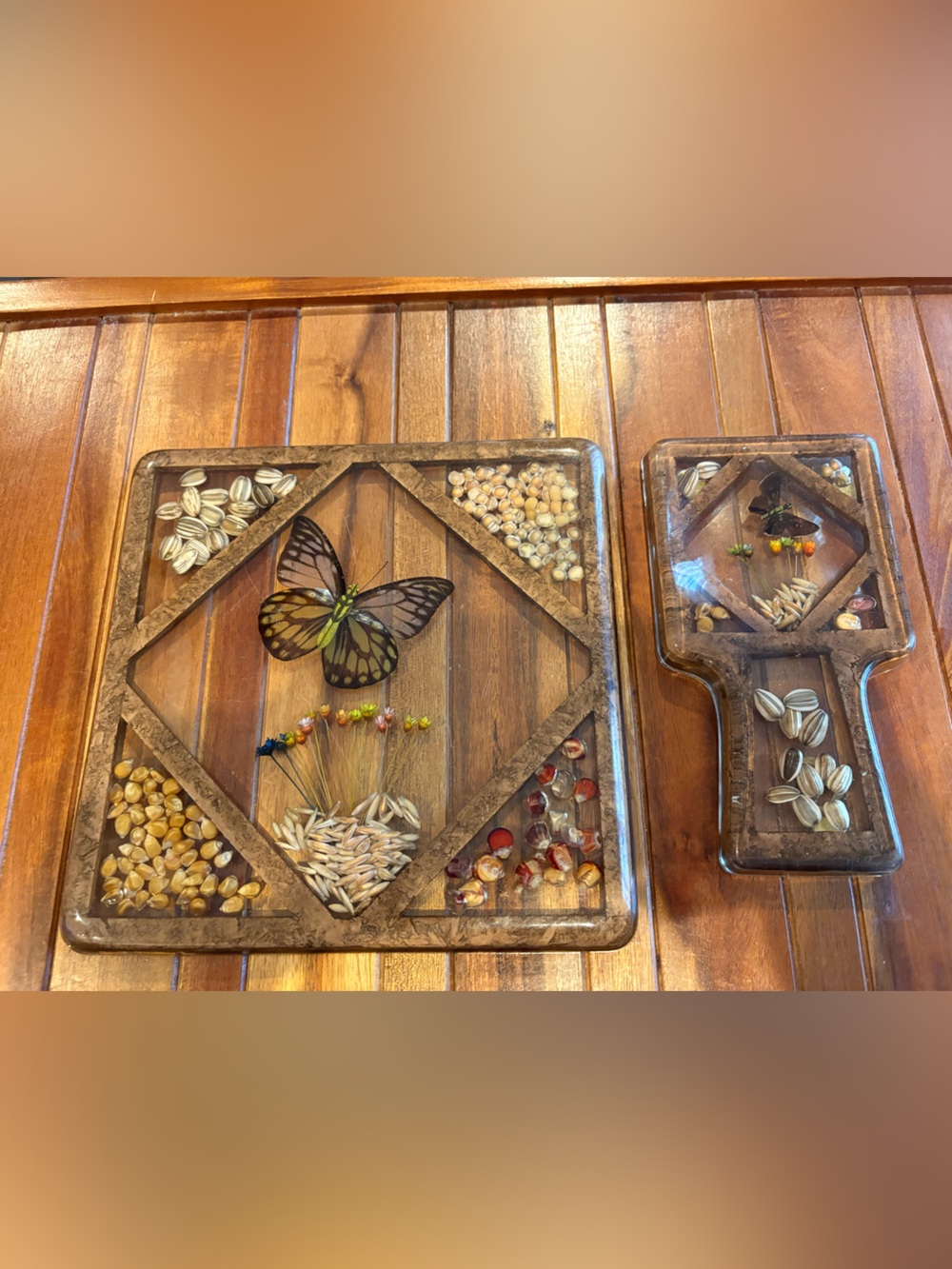 Vintage 1970s Resin Butterfly Botanical Trivet & Spoon Rest Set